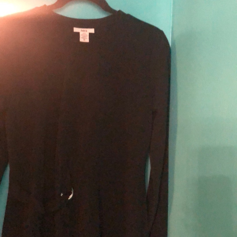 Black barre three dress knee length with silver belt loop.